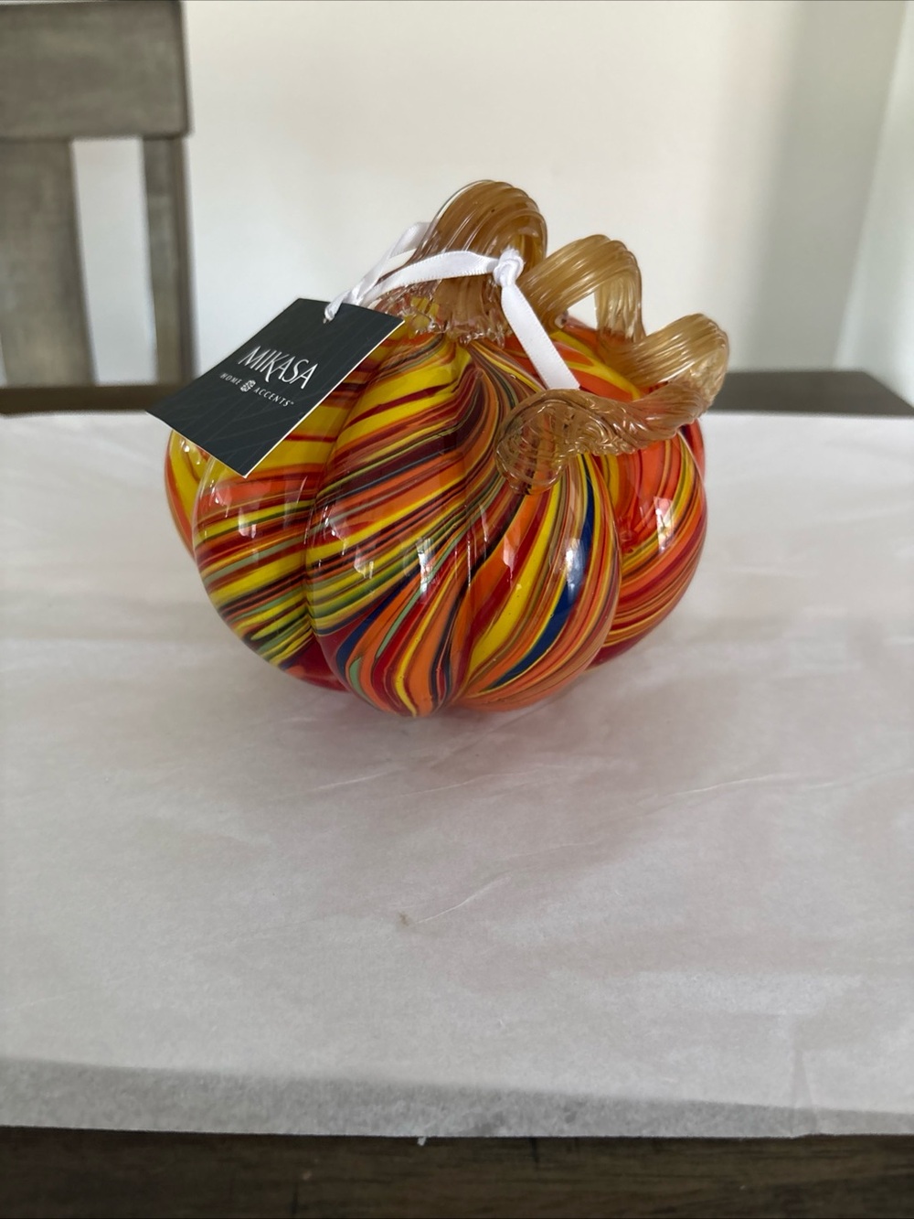 Mikasa 6" Glass Multi-colored Tiger Pumpkin Decor